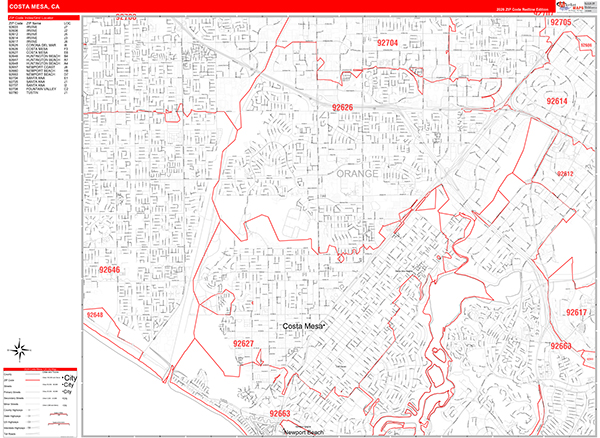 Costa Mesa Map Red Line Style